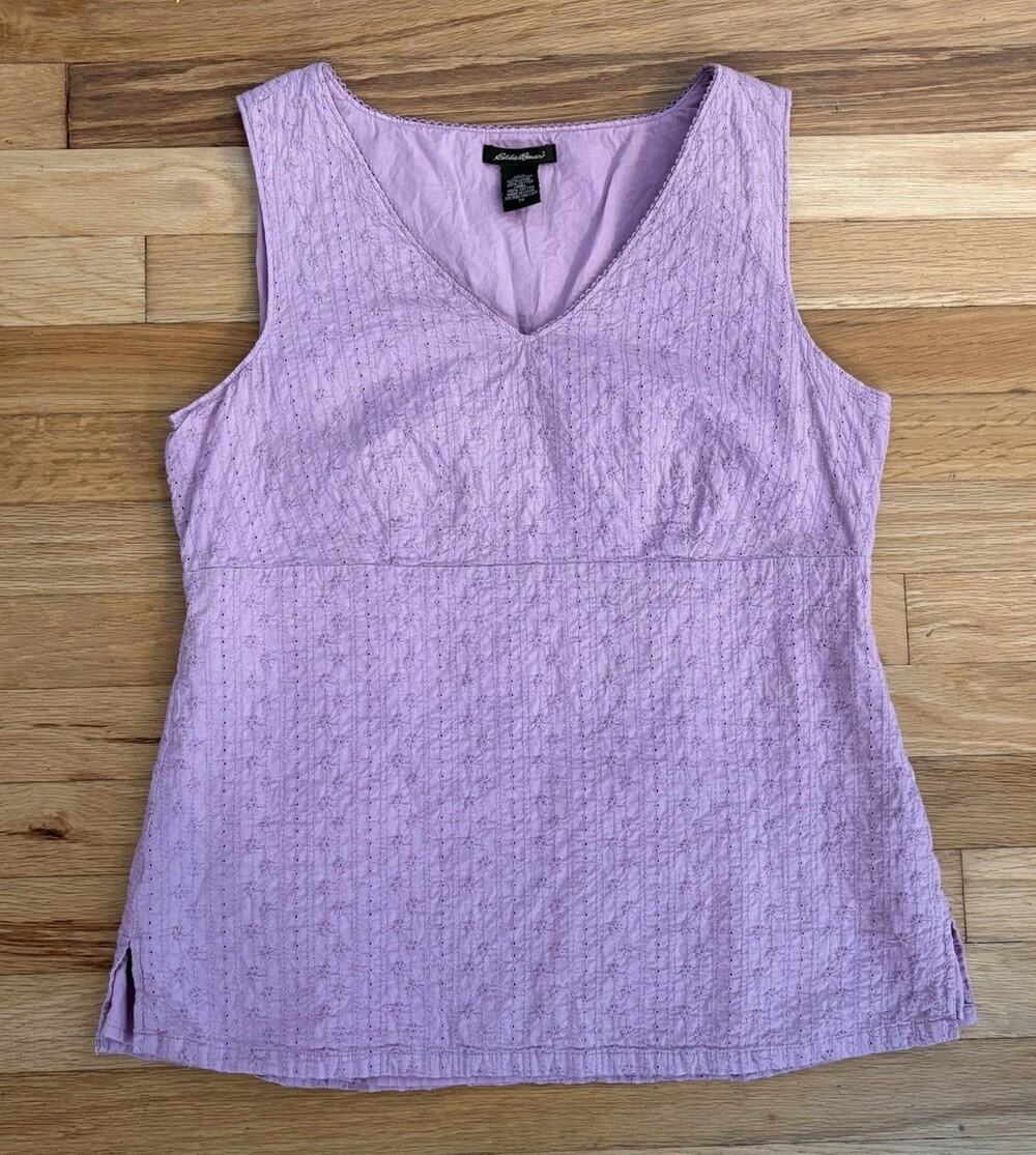 Eddie Bauer Women’s Lilac Purple Eyelet Sleeveless Top Vintage Y2K Cottagecore M